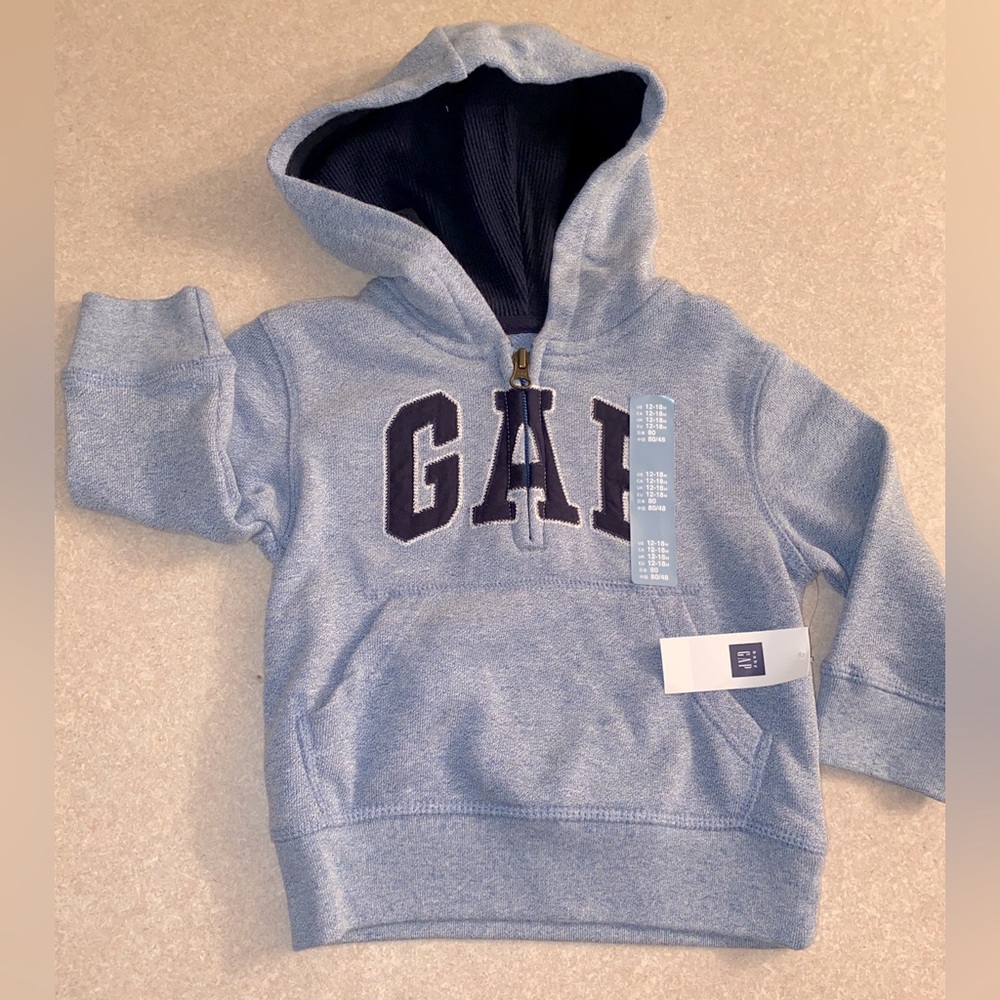 NWT BabyGap Half Zip Logo Pull Over Lightweight Hoodie